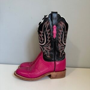 Lucchese 2000 Western Cowgirl Leather Boots Pink Black T4650HD Womens Size 6.5